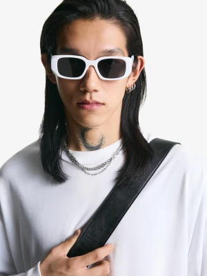 Bershka Sześciokątne Okulary Przeciwsłoneczne Mężczyzna Biały
