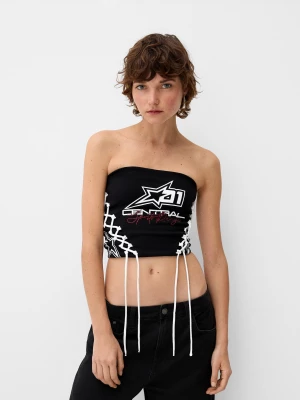 Zdjęcie produktu Bershka Sznurowany Top Bez Ramiączek Kobieta Czarny