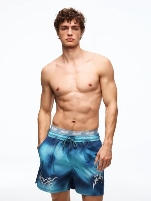 Bershka Szorty Kąpielowe Boxy Z Nadrukiem Mężczyzna Ciemnoniebieski