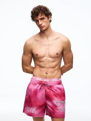 Bershka Szorty Kąpielowe Boxy Z Nadrukiem Mężczyzna Różowy