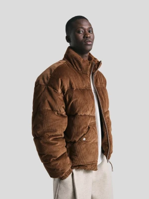 Bershka Sztruksowa Pikowana Kurtka Mężczyzna Brązowy