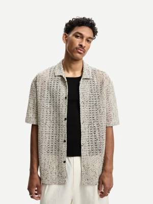 Bershka Szydełkowa Koszula Z Krótkim Rękawem Mężczyzna Biały / Czarny