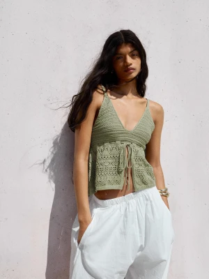 Bershka Szydełkowy Top Kobieta Khaki
