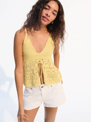 Bershka Szydełkowy Top Kobieta Żółty