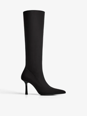 Bershka Tekstylne Botki Na Obcasie Kobieta Czarny
