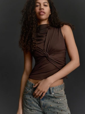 Bershka Tiulowy Top Z Węzłami Kobieta Brązowy