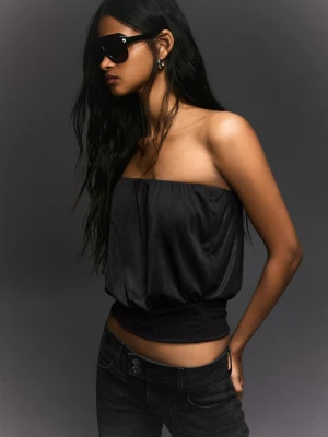 Bershka Top Bandeau Balonowy Krój Kobieta Czarny
