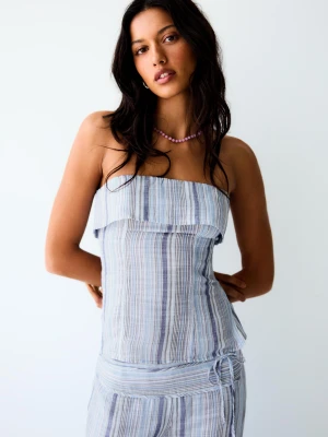 Bershka Top Bandeau W Paski Kobieta Jasnoniebieski