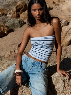 Bershka Top Bandeau W Paski Kobieta Niebieski