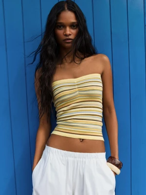 Bershka Top Bandeau W Paski Kobieta Żółty