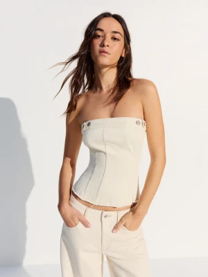 Bershka Top Bandeau Z Denimu Kobieta Kremowy