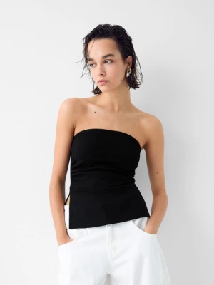 Bershka Top Bandeau Z Dzianiny Ponte Di Roma Z Ozdobnym Marszczeniem Kobieta Czarny