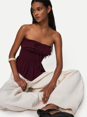 Bershka Top Bandeau Z Fakturą I Falbaną Kobieta Fioletowy