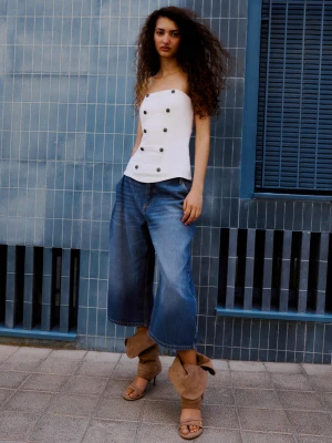Bershka Top Bandeau Z Guzikami Kobieta Biały
