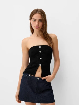 Bershka Top Bandeau Z Guzikami Kobieta Czarny