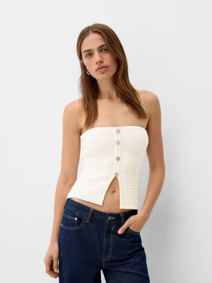 Bershka Top Bandeau Z Guzikami Kobieta Kremowy