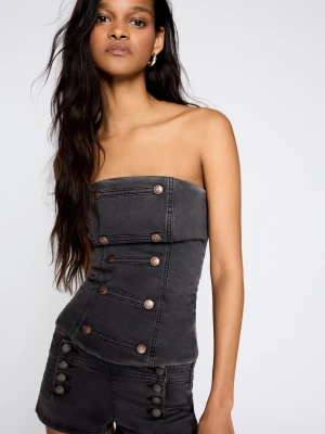 Bershka Top Bandeau Z Guzikami Kobieta Szary