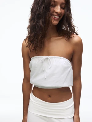 Bershka Top Bandeau Z Kokardą Kobieta Biały