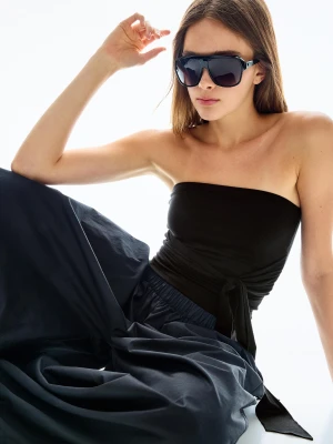 Bershka Top Bandeau Z Kokardą Kobieta Czarny