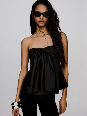 Bershka Top Bandeau Z Kokardą Kobieta Czarny