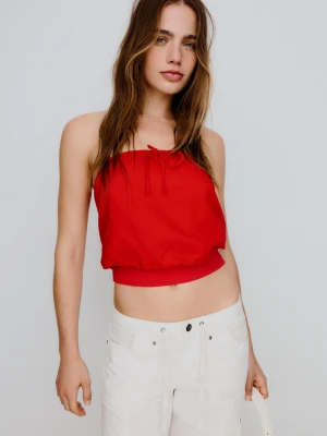 Bershka Top Bandeau Z Kokardą Kobieta Czerwony