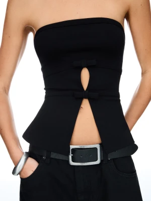 Bershka Top Bandeau Z Kokardami Kobieta Czarny