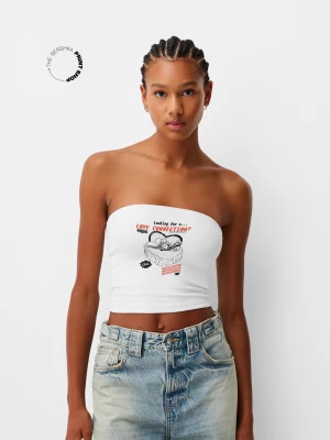 Bershka Top Bandeau Z Kolekcji "Sok Z Żuka" Kobieta Biały