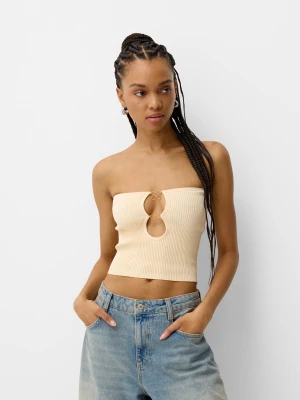 Bershka Top Bandeau Z Koralikami Kobieta Kremowy