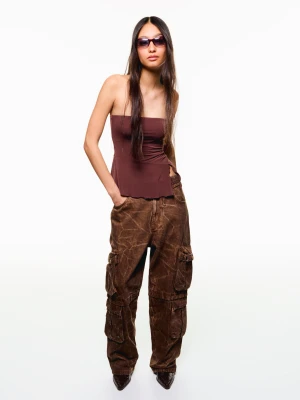 Bershka Top Bandeau Z Krepy Z Asymetrycznym Dołem Kobieta Brązowy