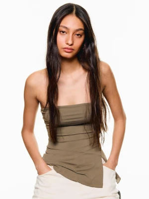 Bershka Top Bandeau Z Krepy Z Asymetrycznym Dołem Kobieta Khaki