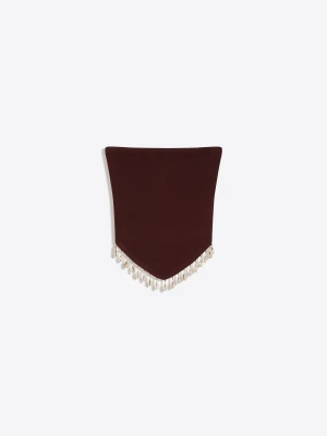 Bershka Top Bandeau Z Muszelkami Kobieta Bordowy