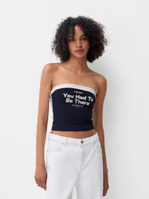 Bershka Top Bandeau Z Nadrukiem Kobieta Ciemnoniebieski