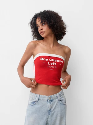 Bershka Top Bandeau Z Nadrukiem Kobieta Czerwony