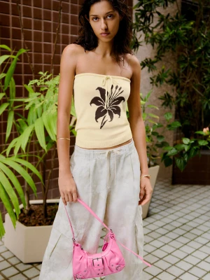 Bershka Top Bandeau Z Nadrukiem Kobieta Żółty