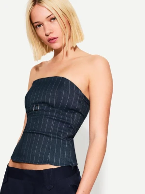 Bershka Top Bandeau Z Paskiem Kobieta Ciemnoniebieski