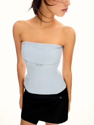 Bershka Top Bandeau Z Paskiem Kobieta Jasnoniebieski