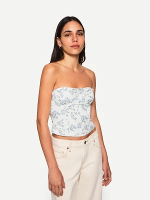 Bershka Top Bandeau Z Popeliny Kobieta Niebieski