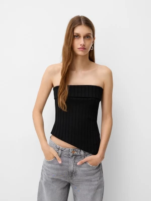 Bershka Top Bandeau Z Rozcięciem Z Boku Kobieta Czarny