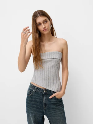 Bershka Top Bandeau Z Rozcięciem Z Boku Kobieta Szary