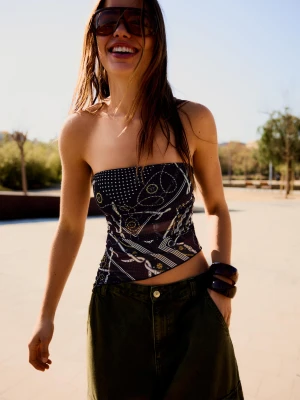 Zdjęcie produktu Bershka Top Bandeau Z Tiulu Kobieta Czarny