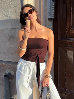 Bershka Top Bandeau Z Wiązaniem Kobieta Brązowy