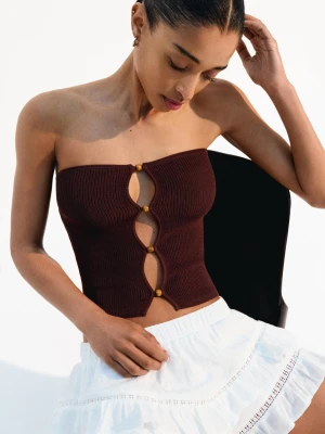 Bershka Top Bandeau Z Wycięciami Kobieta Brązowy