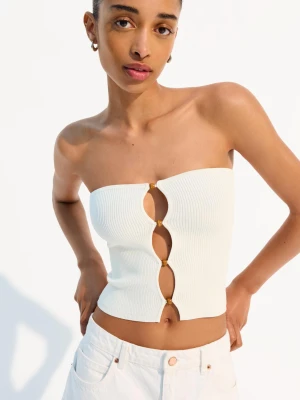 Bershka Top Bandeau Z Wycięciami Kobieta Kremowy