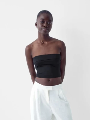 Bershka Top Bandeau Z Wywiniętym Brzegiem Kobieta Czarny