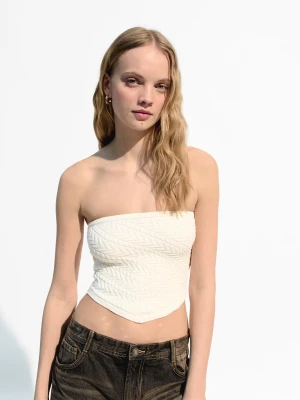 Bershka Top Bandeau Ze Splotem Warkoczowym Kobieta Kremowy