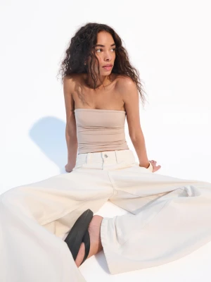 Bershka Top Bez Ramiączek Kobieta Wielbłądzi