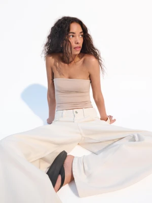 Bershka Top Bez Ramiączek Kobieta Wielbłądzi