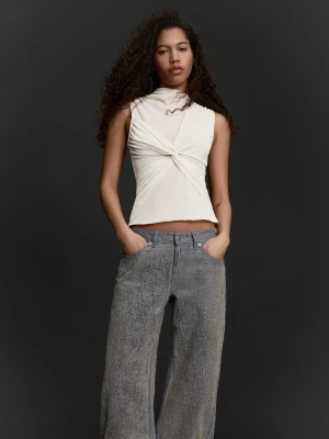 Bershka Top Bez Rękawów Z Tiulu Kobieta Kremowy