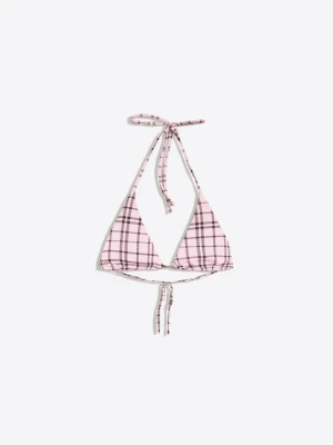 Bershka Top Bikini Trójkątny W Kratę Kobieta Różowy