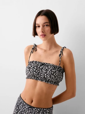 Bershka Top Bralette Na Ramiączkach I Z Nadrukiem Kobieta Biały / Czarny